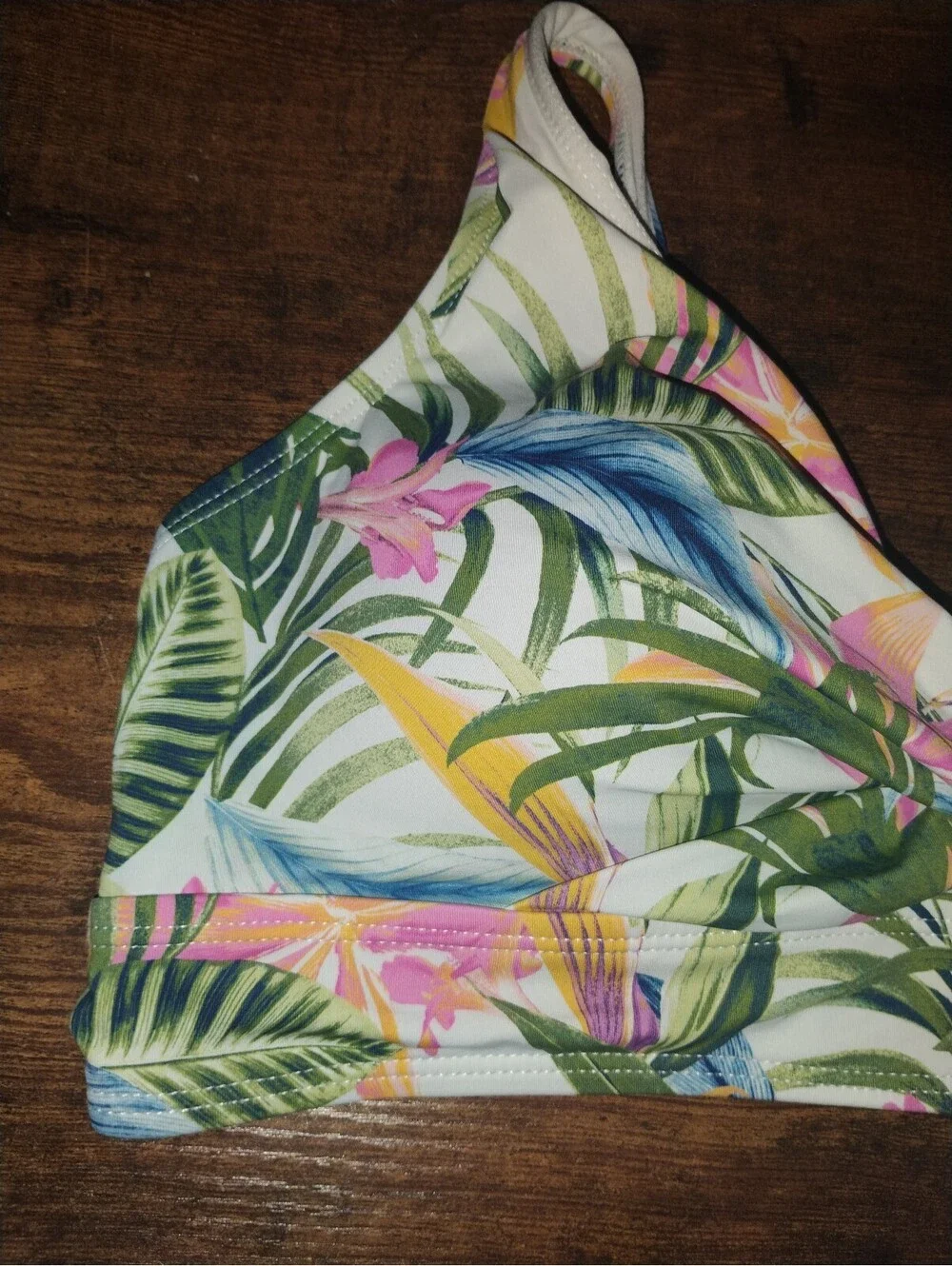 Tropical Print Padded Bikini Top with Adjustable Straps